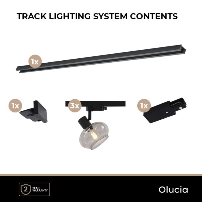 1M sistema di illuminazione a binario monofasico nero + 3 Skip faretti a binario