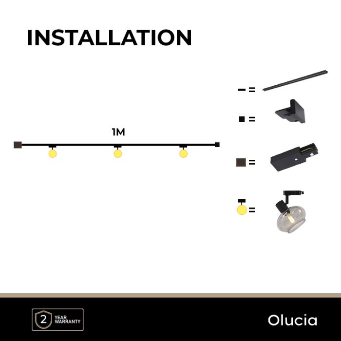 1M sistema di illuminazione a binario monofasico nero + 3 Skip faretti a binario