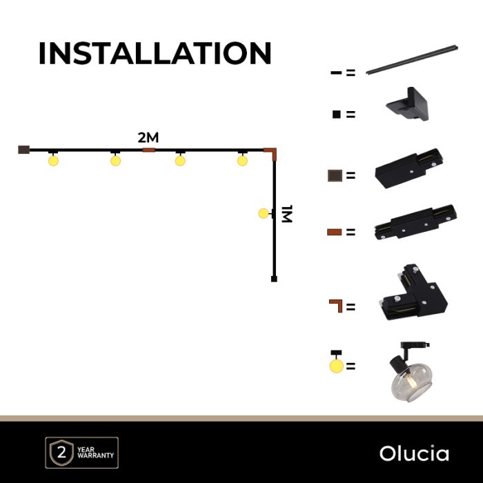 3M sistema di illuminazione a binario monofasico nero con angolo + 5 Skip faretti a binario