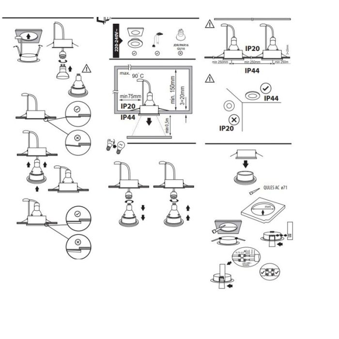 Faretto da incasso per bagno bianco in alluminio, Pelle, IP44