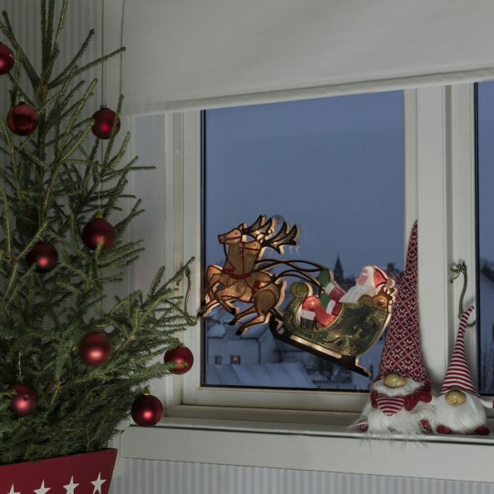 Babbo Natale Con La Siluetta Della Finestra Di Slitta E Renne