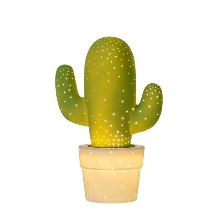 Lampada da tavolo in ceramica verde, Cactus, con interruttore