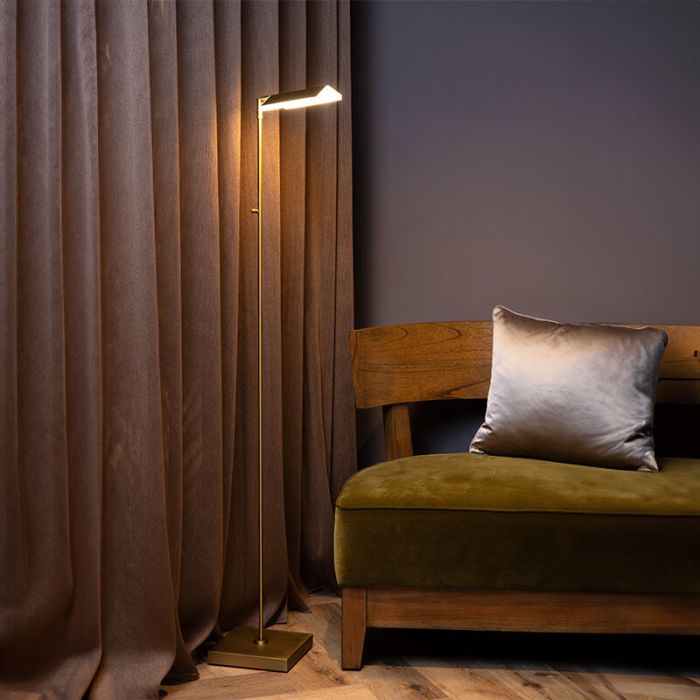 Piantana da lettura da terra moderna in ottone, Aaron, 12W, 2700K LED, controllo touch