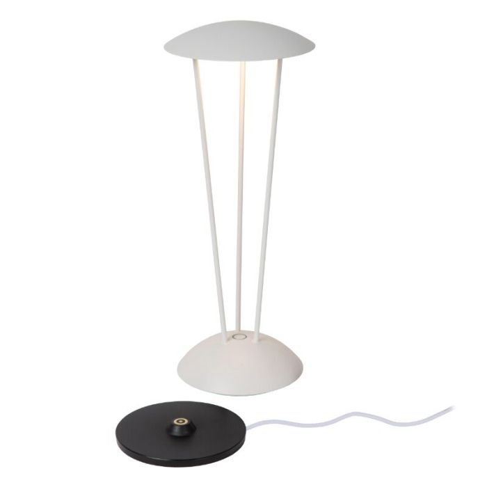 Lampada da tavolo da esterno ricaricabile moderna bianca, Renee, 2,2W, 2700K LED, IP54, controllo touch