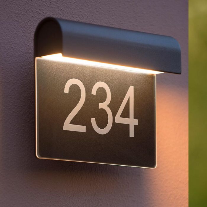 Numero civico illuminato moderno nero, Thesi, 6W, 3000K LED, IP54