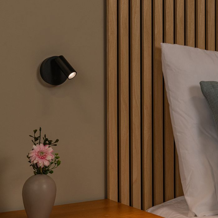 Applique ricaricabile moderna nera, Toni, 2W, 2700-4000K, controllo touch
