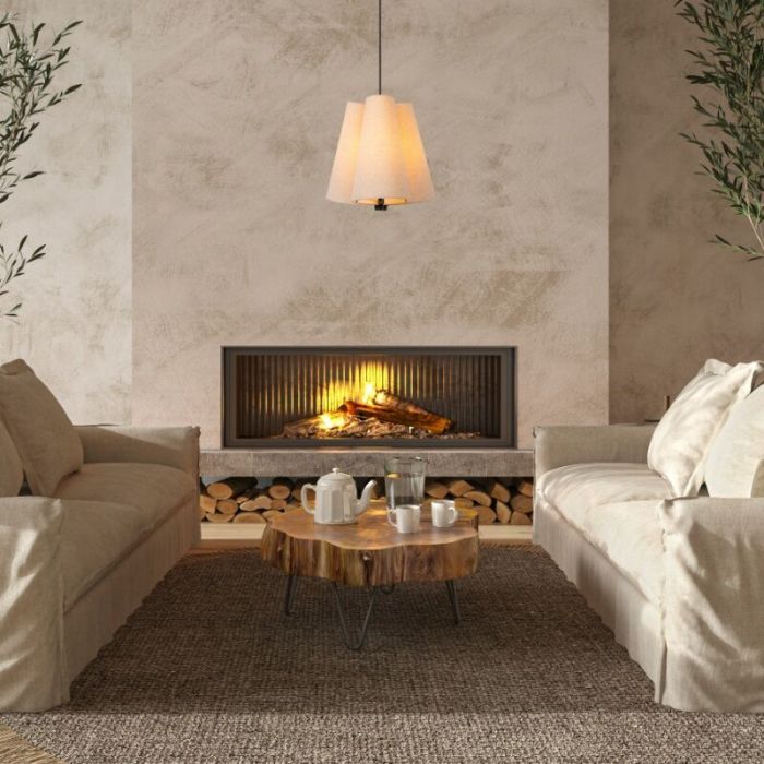 Lampada a sospensione beige in tessuto, Gregory