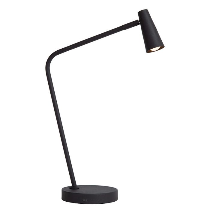 Lampada da tavolo ricaricabile moderna nera, Stirling, 3W, 2700K LED, controllo touch
