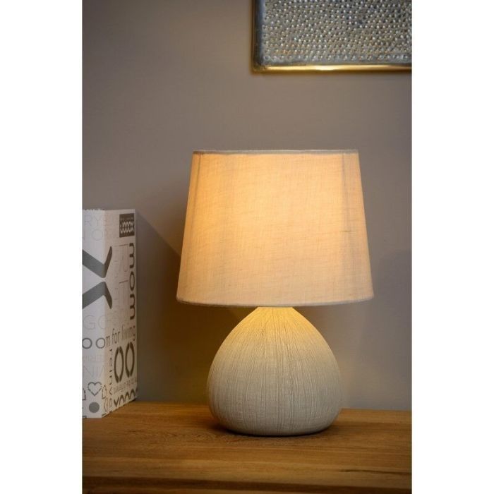 Lampada da tavolo in ceramica beige, Ramzi, con interruttore
