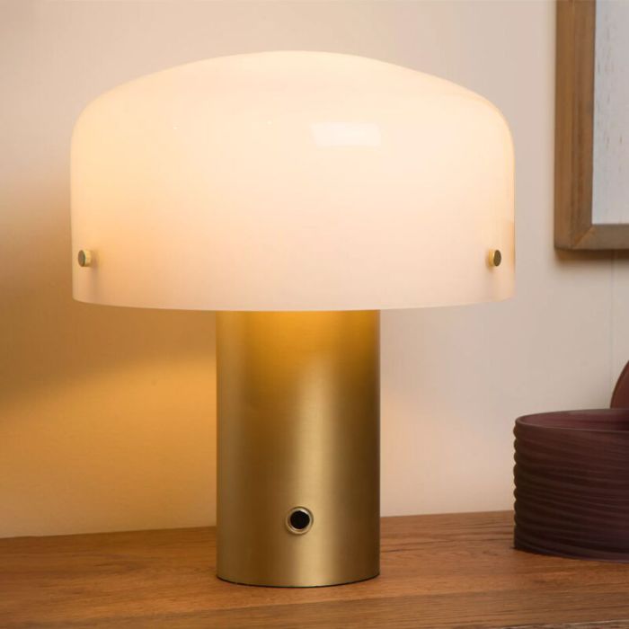 Lampada da tavolo rustica dorata, Timon, con interruttore