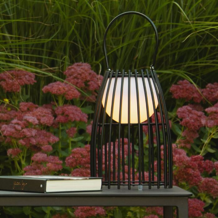 Lampada da tavolo da esterno retrò nera, Fjara, 0,3W, 2700K LED, IP44, controllo touch