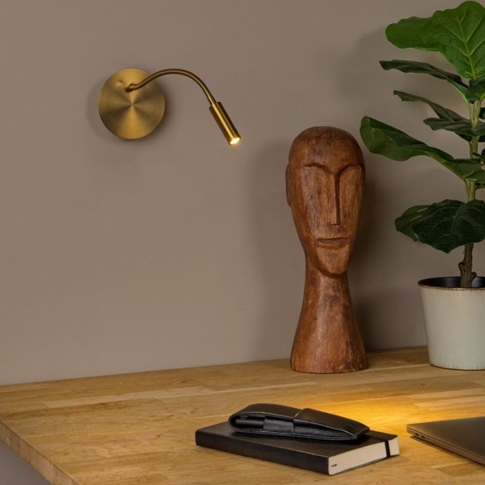 Lampada per camera da letto moderna dorata, Jolijn, 2W, 3000K LED, con interruttore