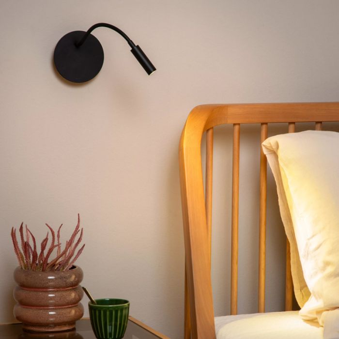 Lampada per camera da letto moderna nera, Jolijn, 2W, 3000K LED, con interruttore
