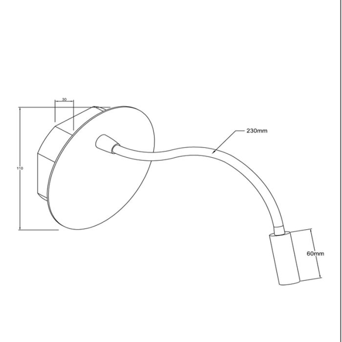 Lampada per camera da letto moderna nera, Jolijn, 2W, 3000K LED, con interruttore
