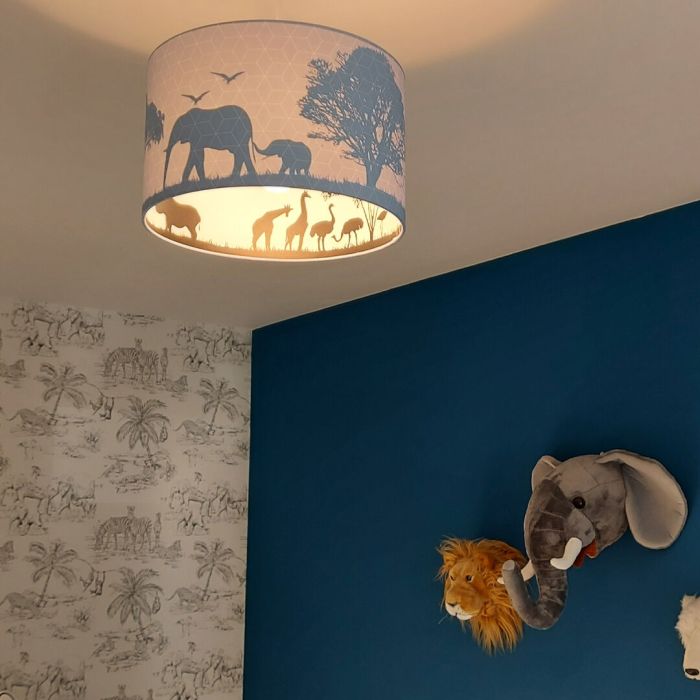 Lampada a sospensione per bambini grigia in tessuto, Safari