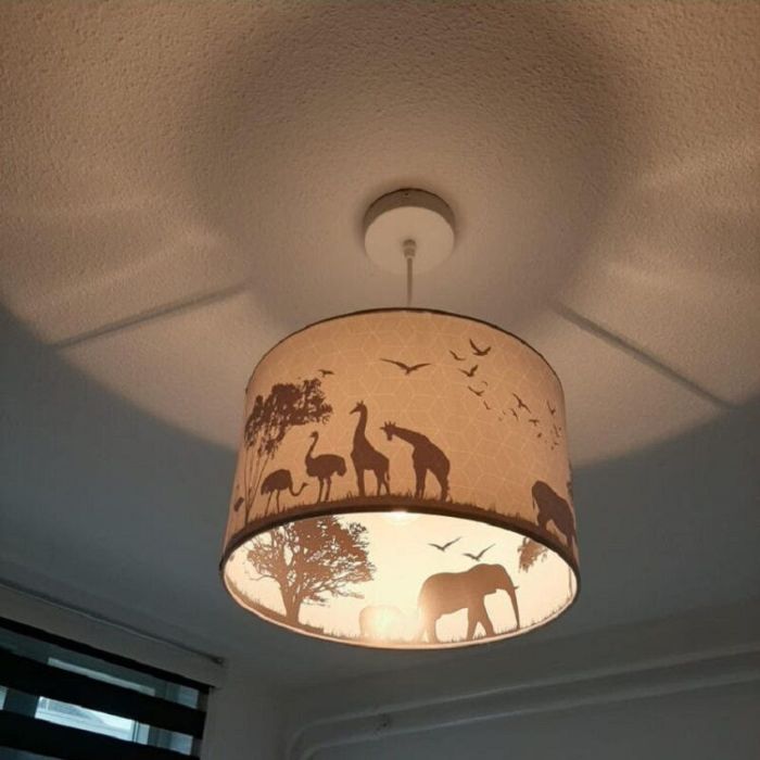 Lampada a sospensione per bambini grigia in tessuto, Safari