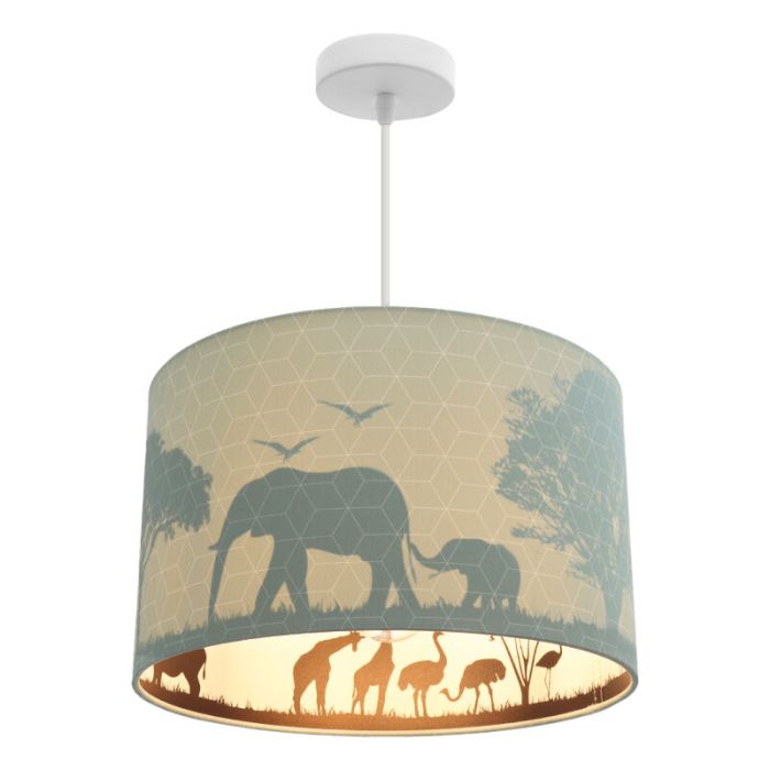 Lampada a sospensione per bambini verde in tessuto, Safari