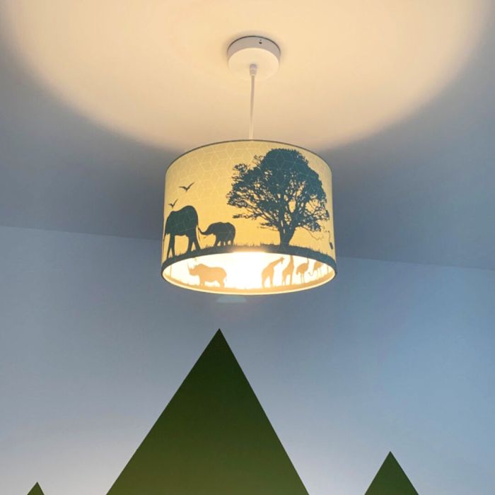 Lampada a sospensione per bambini verde in tessuto, Safari