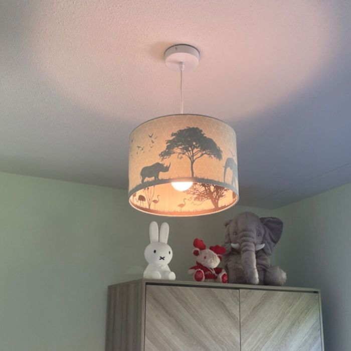 Lampada a sospensione per bambini verde in tessuto, Safari
