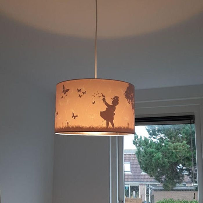 Lampada a sospensione per bambini rosa in tessuto, Butterfly