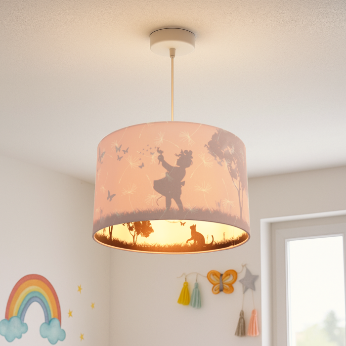 Lampada a sospensione per bambini rosa in tessuto, Butterfly