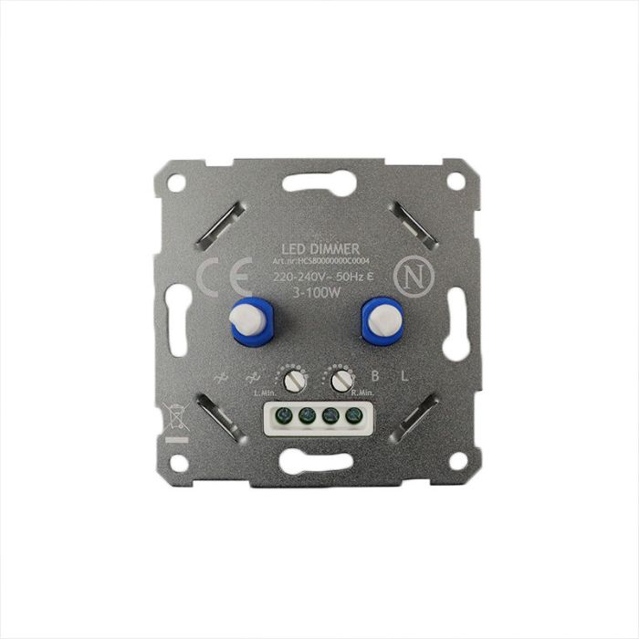 Duo dimmer, interruttore, con cornice di copertura bianca e piastra centrale