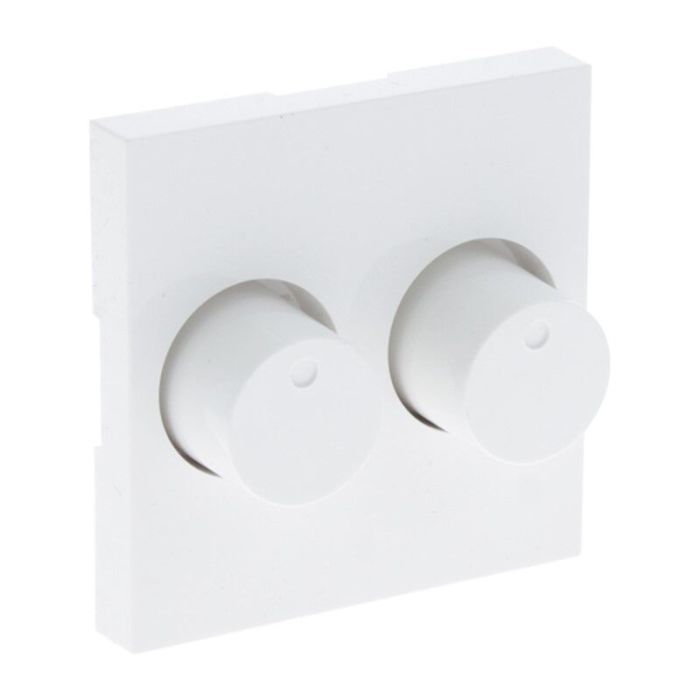 Duo dimmer, interruttore, con cornice di copertura bianca e piastra centrale