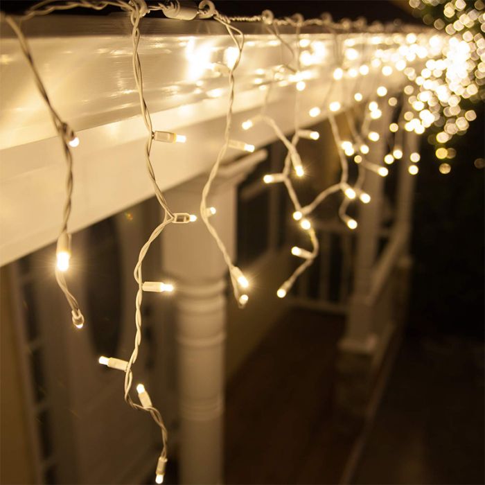 Illuminazione ghiacciolo collegabile da 10 m, cavo nero, IP67, altezza 70 cm - Bianco caldo