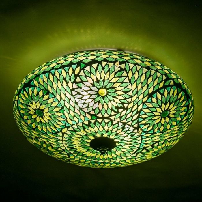 Plafoniera orientale verde in mosaico, Louay, con interruttore
