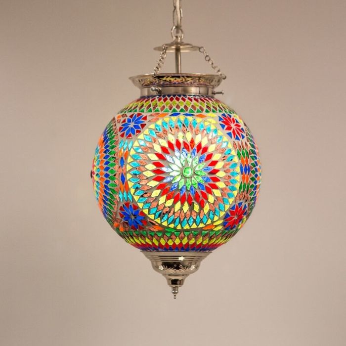 Lampada a sospensione orientale multicolore in mosaico, Nisrin, controllo touch