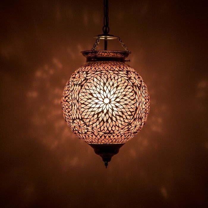 Lampada a sospensione orientale viola in mosaico, Aziza