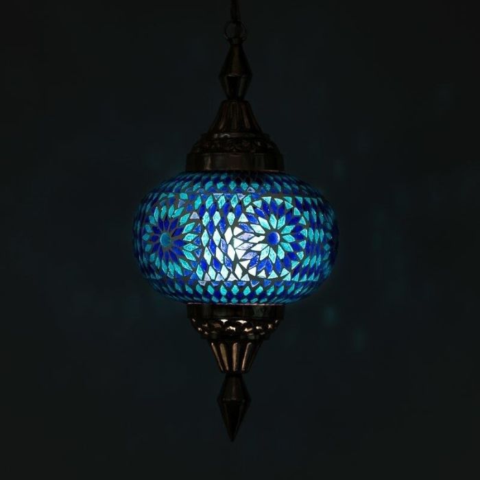Lampada a sospensione orientale blu in mosaico, Aicha