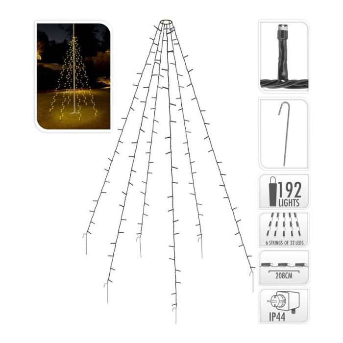 Illuminazione per pennone da esterno, 192 LED, 6 fili da 2 m, senza palo