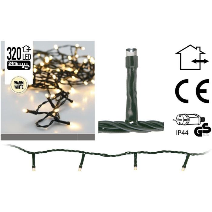 Luci di Natale da esterno a LED da 24 m, 320 luci bianche calde