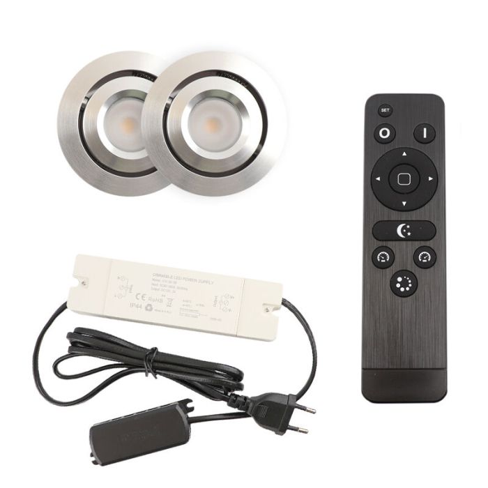 2 faretti da incasso orientabili per veranda Rona, IP44, con set di connessione e telecomando, cromo