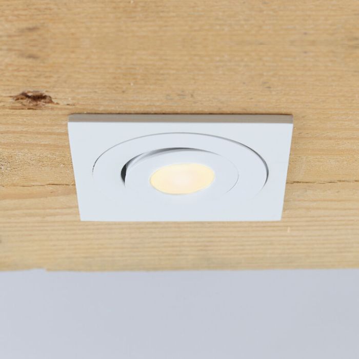 6 faretti da incasso orientabili per veranda Rona quadrato, IP44, con set di connessione e telecomando, bianco