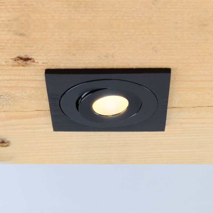 7 faretti da incasso orientabili per veranda Rona quadrato, IP44, con set di connessione e telecomando, nero