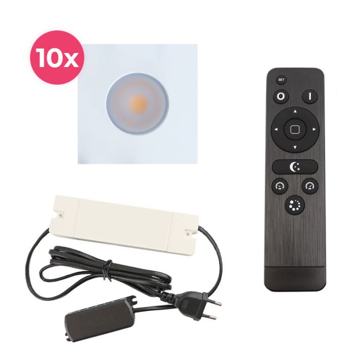 10 faretti da incasso bianchi quadrati per veranda Dico, IP65, con set di connessione e telecomando