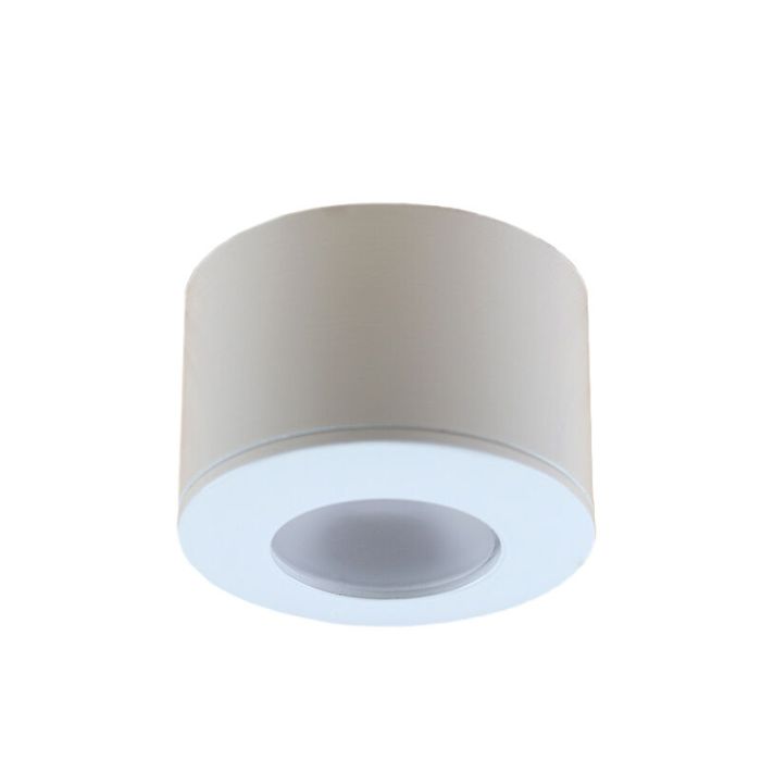 6 faretti da superficie bianchi tondi per veranda Vasso, IP44, con set di connessione e telecomando