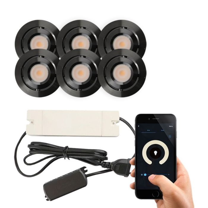 6 faretti da incasso smart orientabili per veranda Rona, IP44, con set di connessione, nero