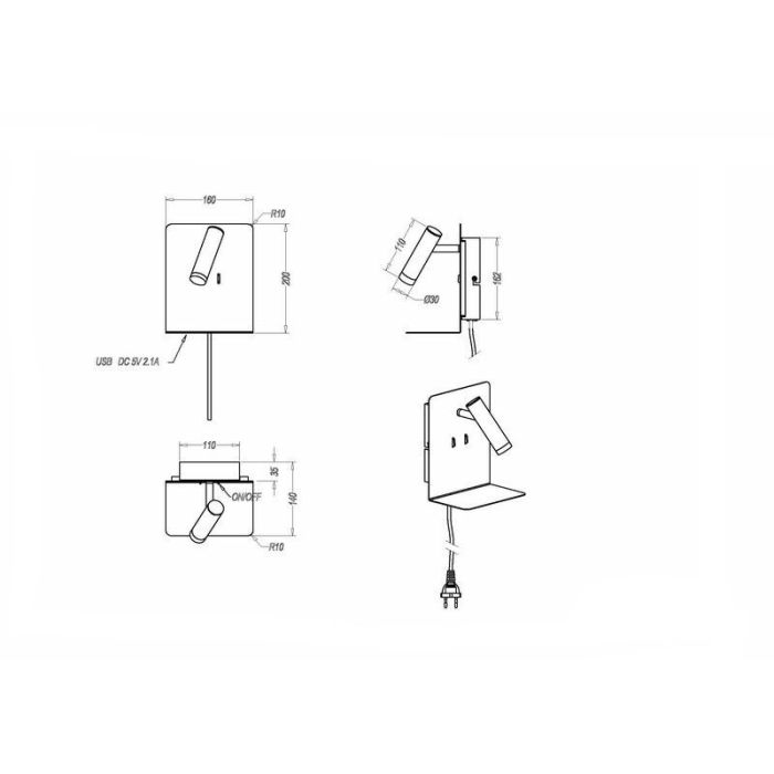 Applique da parete design bianca, Ricciolo, 3W, 3000K LED, con interruttore