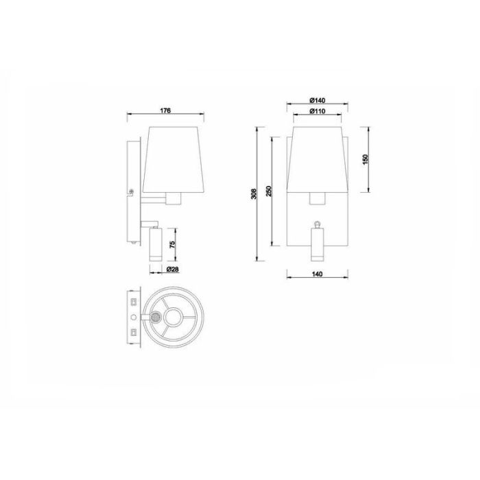 Applique da parete design in nichel, Soro, 40W, 3000K LED, con interruttore