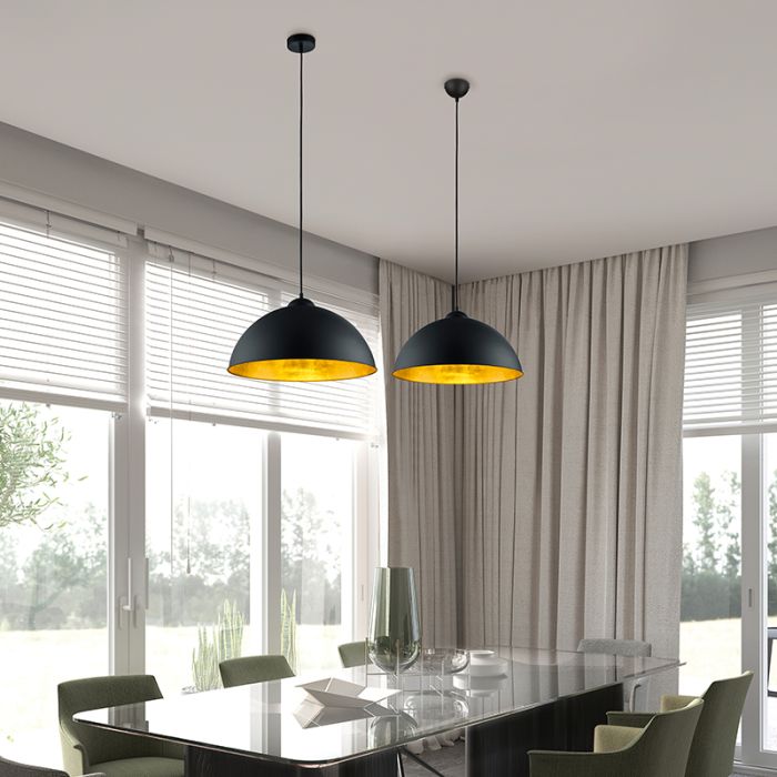 Lampada a sospensione semisfera industriale nera, Katja