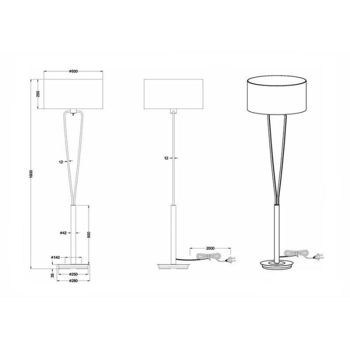 Lampada da terra moderna in nichel, Lola, con interruttore