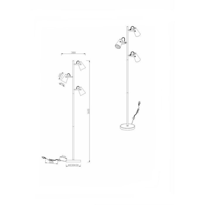 Lampada da terra moderna nera, Skals, con interruttore