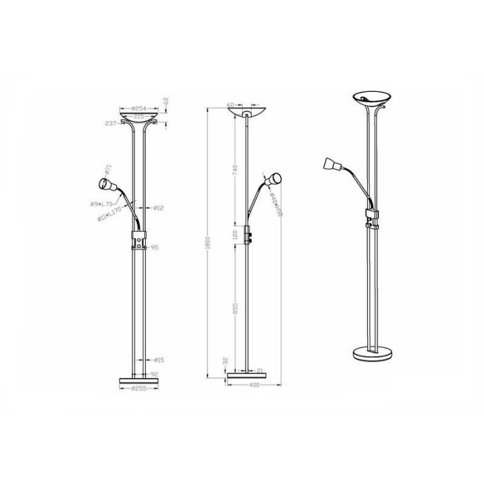 Lampada da terra classica in nichel, Selin, 4,5W, 3000K LED, con interruttore