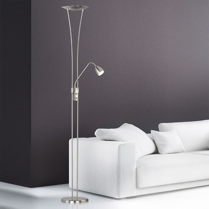 Lampada da terra classica in nichel, Stijn, 20W, 3000K LED, con interruttore