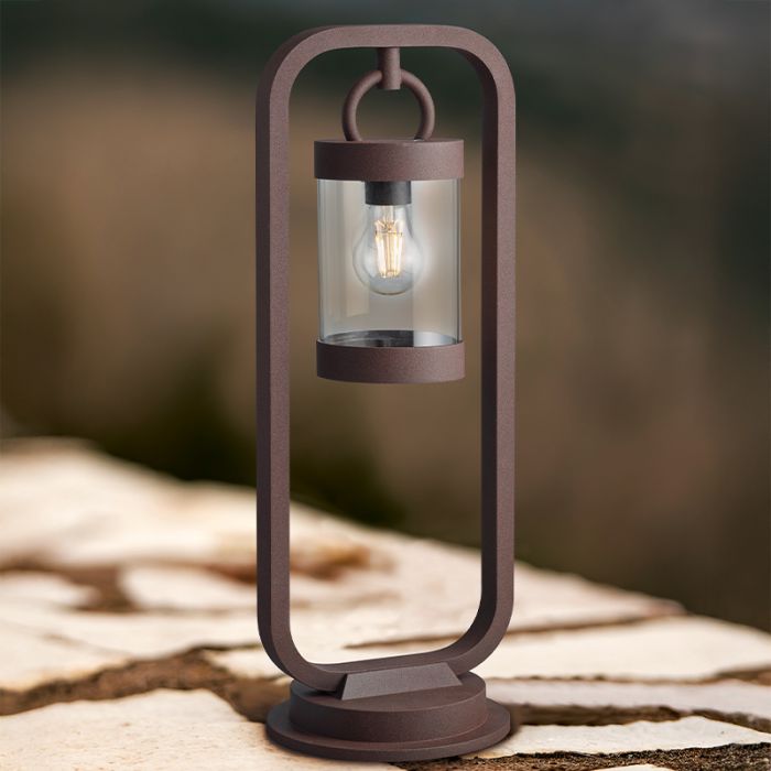 Lampione da giardino con sensore crepuscolare moderno color ruggine, Sambesi, IP44