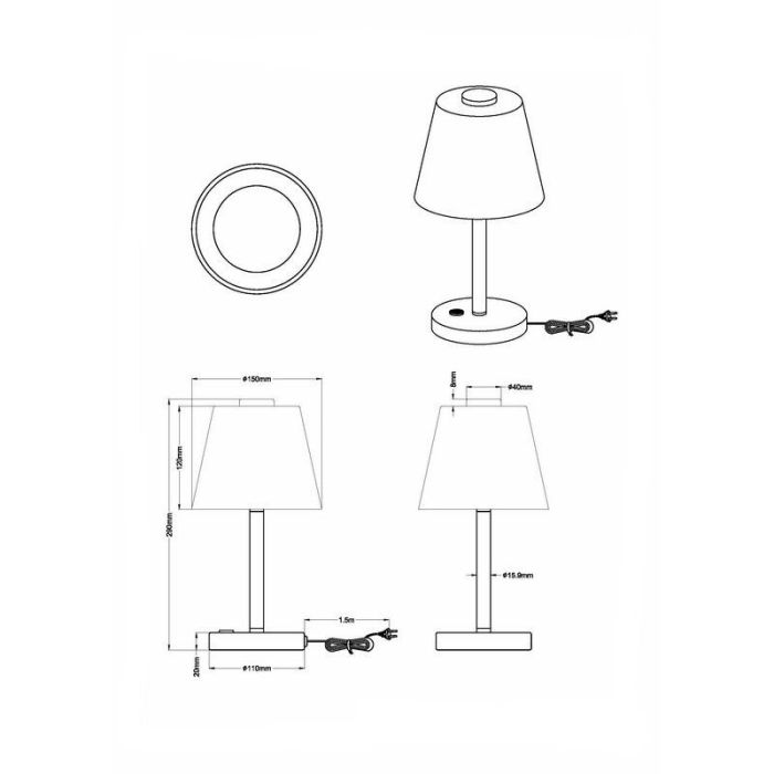 Lampada da tavolo moderna cromata, Liv, 4W, 3000K LED, con interruttore