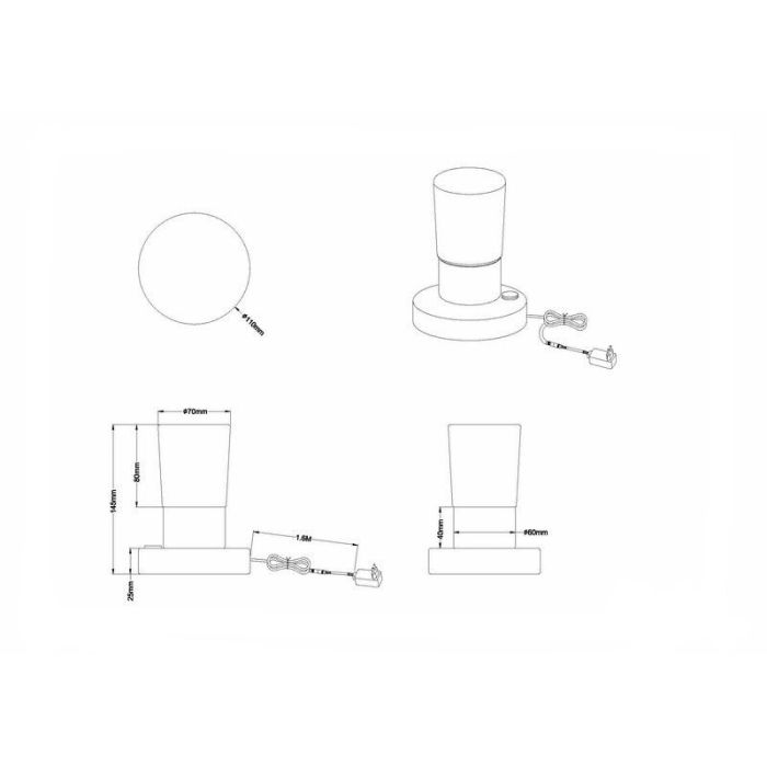 Lampada da tavolo classica cromata, Merle, 4,3W, 3000K LED, con interruttore